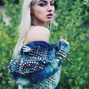 Studded Denim Acid Wash Jacket  - Grunge Punk Jean Studs