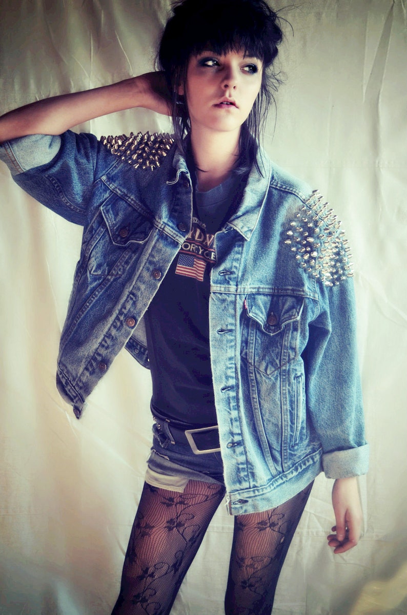 Studded Levi's Denim Jacket Oversize Boyfriend Fit Women / Men Shoulders Vintage Grunge Punk image 1