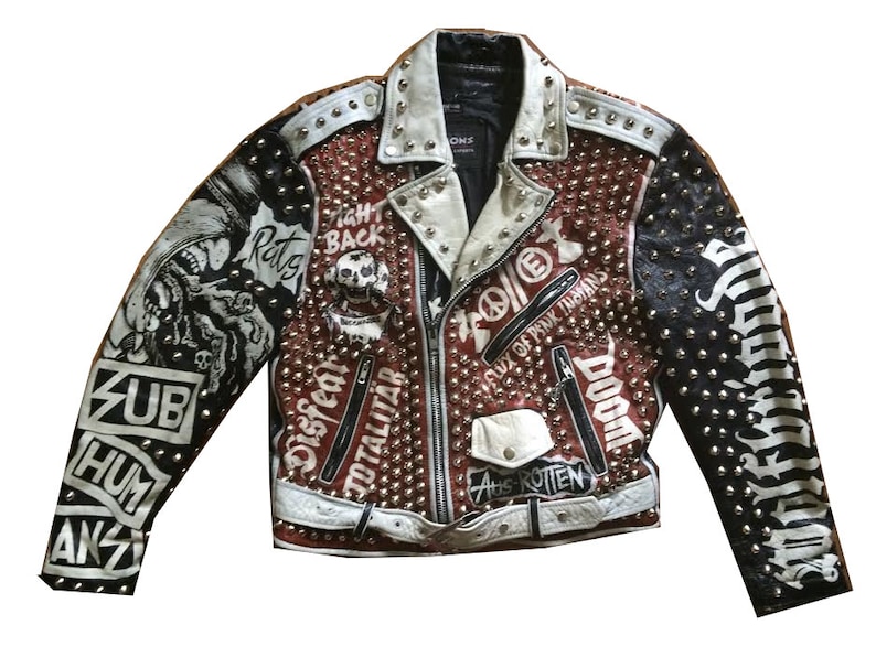 Vintage studded Punk Leather Jacket Multi Death Sub humans | Etsy
