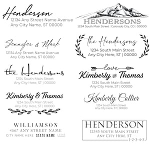 Gepersonaliseerde retouradresstempel zelfinktende 3 lijnen moderne zakelijke familie bruiloftsstempel aangepaste adresstempel | Kies uit 27 ontwerpen