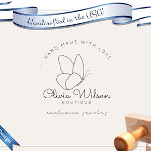 Personalized Handmade by | Made By | Handmade with Love | Butterfly |Self Inking Modern Stamp Crafters Stamp | 1996