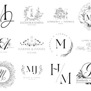 Hochzeits-Monogramm, Save The Date, Hochzeits-Logo, Stempel oder Embosser Embosser Hochzeitseinladung Stempel 24 Designs zur Auswahl (2175)