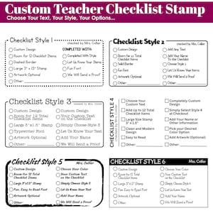 Custom - Your Choice, Your Style -  Checklist Self-inking or Wood Handle Teacher Stamp, Classroom Stamp, School Stamp, LARGE SIZE 1.5&quot; x 3&quot;
