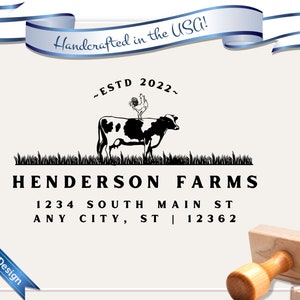 Boerderij, boerderij, koe, kip | Stempel retouradres | Aangepaste adresstempel | Zelfinktend | Adresstempel | Gepersonaliseerde cadeau | Stijl 1990