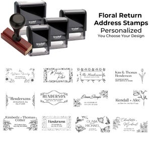Sello de dirección de devolución personalizado con diseño floral / Sello de dirección / Sello autoentintable / Sello personalizado para tarjetas / 12 diseños para elegir (RAMultiple)