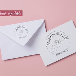 Personalized Handmade by | Made By | Handmade with Love | Hand and Hearts |Self Inking Modern Stamp Crafters Stamp | 2014