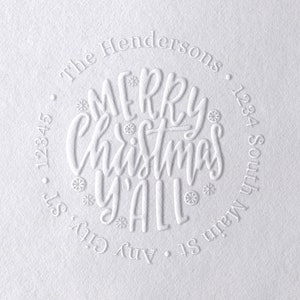 Merry Christmas Y&#39;all Wood Stamp or Self-Inking Stamp Return Address Stamp, Christmas Stamp, Christmas Address Stamp or Embosser (2201)
