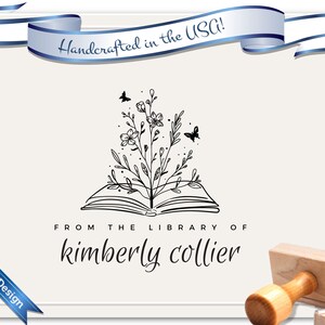 Flowers & Books Personalized Book Lover Gift Embosser | Custom Book Stamp Embosser | Rubber Stamp, Self Inking Stamp or Embosser | 1975