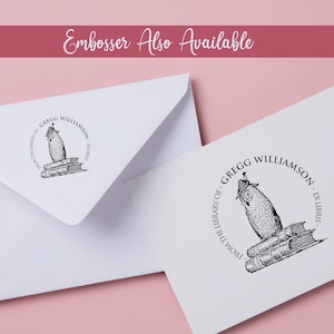Owl From the Library Of Book Stamp - Ex Libris - Custom Rubber Stamp Address Stamp -- Personalized Gift -- Style 1374