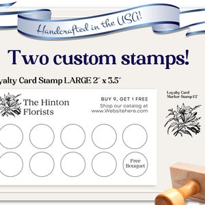 LARGE 2&quot; x 3.5&quot; Loyalty Card Stamp Set of 2 Stamps - Custom, Your Logo, Your Information, Custom Brand Stamp, Large Rubber Stamp (2171)