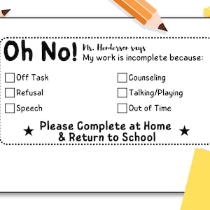 Oh No Incomplete Work Checklist Self-inking, Wood Handle or Art Block Teacher Stamp, Classroom Stamp, School Stamp, LARGE SIZE (2065)