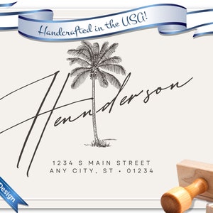 Tropical, Playa, Palmera / Sello de dirección de remitente / Sello de dirección personalizado / Autoentintado / Sello de dirección / Regalo personalizado / Estilo 1953