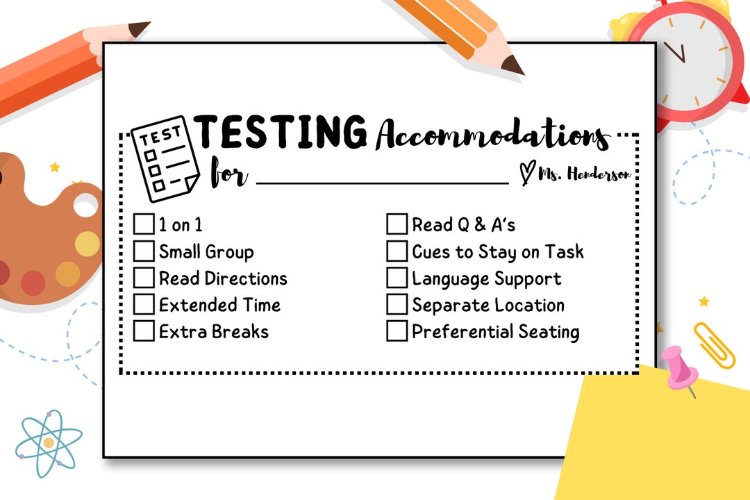 Testing Accommodations Checklist Teacher Stamp: Large Personalized ...