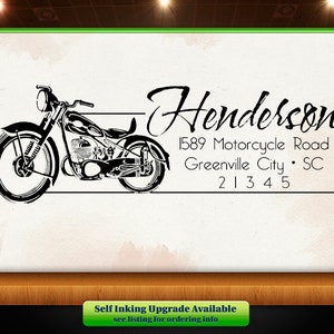 Motorcycle - Custom Rubber Stamp Return Address Stamp -- Personalized Gift -- Style 1602