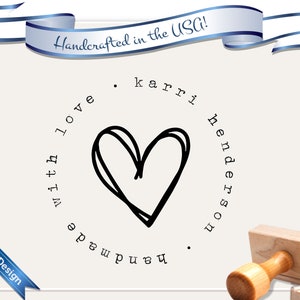 Personalized Handmade by | Made By | Handmade with Love | Self Inking Modern Business Stamper Stamp Crafters Stamp | 1995