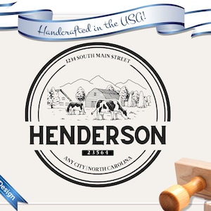 Farm, Ranch, Cow, Barn, Mountains | Return Address Stamp | Custom Address Stamp | Self Inking | Address Stamp Personalized Gift | Style 1993