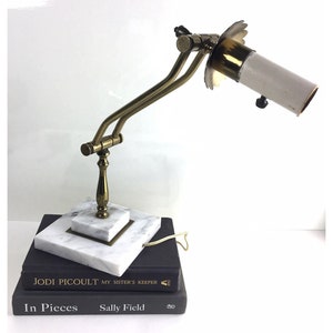 Vintage Adjustable Brass Single Arm Desk Lamp Square Marble Base Tabletop Light, Bankers Lamp, Brass Flower Decor, Tilt Lamp, image 1