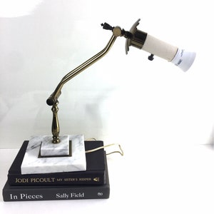 Vintage Adjustable Brass Single Arm Desk Lamp Square Marble Base Tabletop Light, Bankers Lamp, Brass Flower Decor, Tilt Lamp, image 3