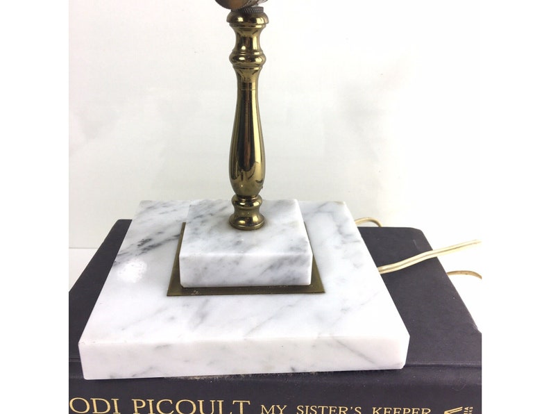Vintage Adjustable Brass Single Arm Desk Lamp Square Marble Base Tabletop Light, Bankers Lamp, Brass Flower Decor, Tilt Lamp, image 4