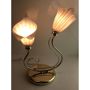 RARE Vintage Murano Glass Pink Calla Lily Lamp, Mid Century Modern Brass Table Lamp, Pink Striped Flowers, Hollywood Regency Accent Light image 2