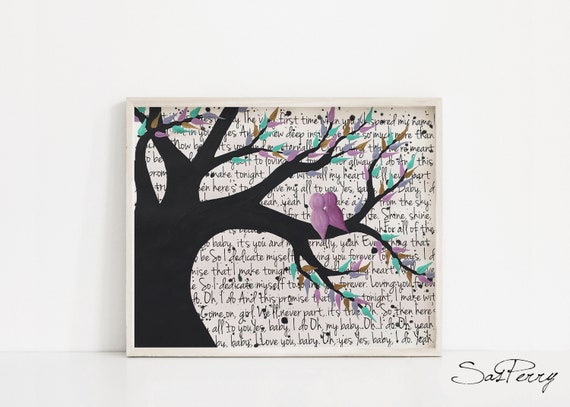 Original Painting Of Love Birds In A Tree Purple And Etsy Original Painting Of Love Birds In A Tree Purple And Etsy