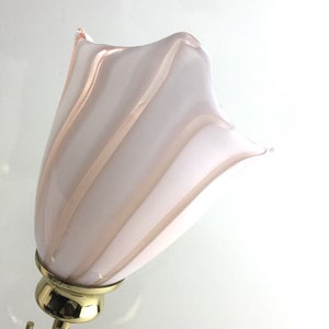 RARE Vintage Murano Glass Pink Calla Lily Lamp, Mid Century Modern Brass Table Lamp, Pink Striped Flowers, Hollywood Regency Accent Light image 7