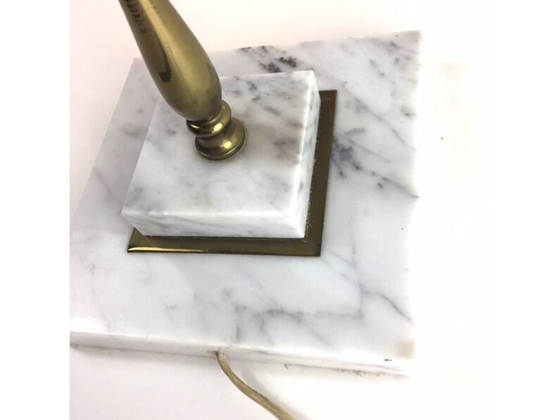 Vintage Adjustable Brass Single Arm Desk Lamp Square Marble Base Tabletop Light, Bankers Lamp, Brass Flower Decor, Tilt Lamp, image 7