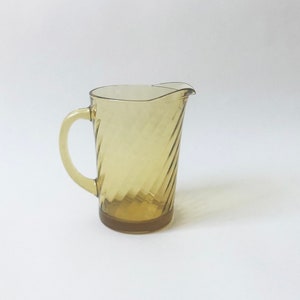 Vintage Yellow Glass Pitcher | Decorative Striped Pitcher