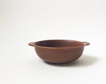 Deep Orange Stoneware Small Speckled Bowl | Vintage Brown Soup Bowl w/ Handles | Boho Decorative Dish