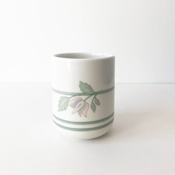 Modernist 80s Floral Ceramic Tooth Brush Holder | Andre Richard Co By Mary Quant | Bathroom Drinking Cup | Japanese Ceramic 1980s