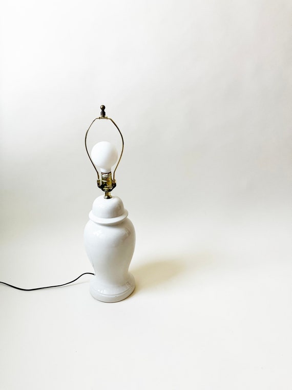 Vintage 80s White Lamp | Vintage Cream Side Table Lamp | Medium Eighties Lamp