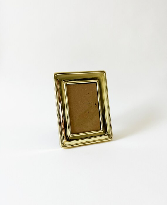 Vintage Small Brass Thick Edge Frame | Modernist Brass Frame | 80s Picture Frame | Wedding Picture Frame