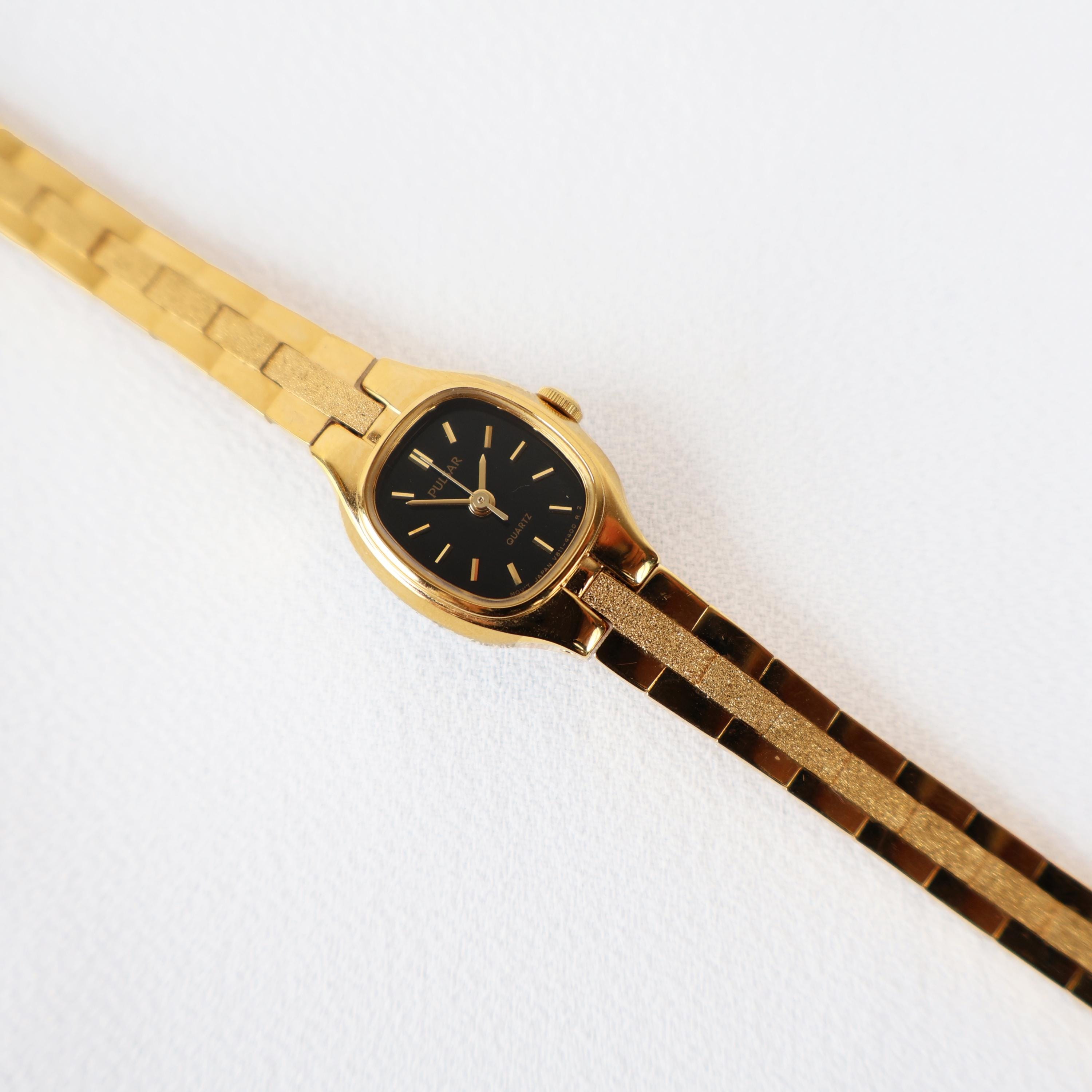 Vintage‎ Pulsar Women Gold Tone Quartz Watch Black Dial V230-0340 961031 Black Pulsar Watch - Etsy main image 4