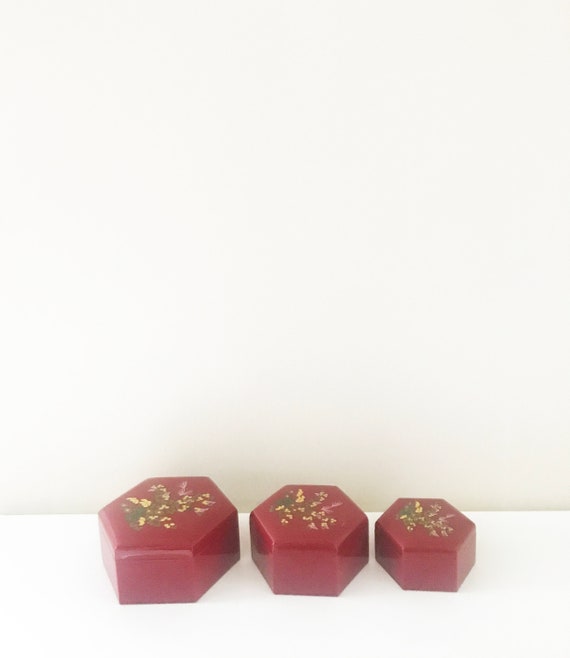 Vintage Decorative Stacking Boxes Red Stackable Jewelry Box Etsy