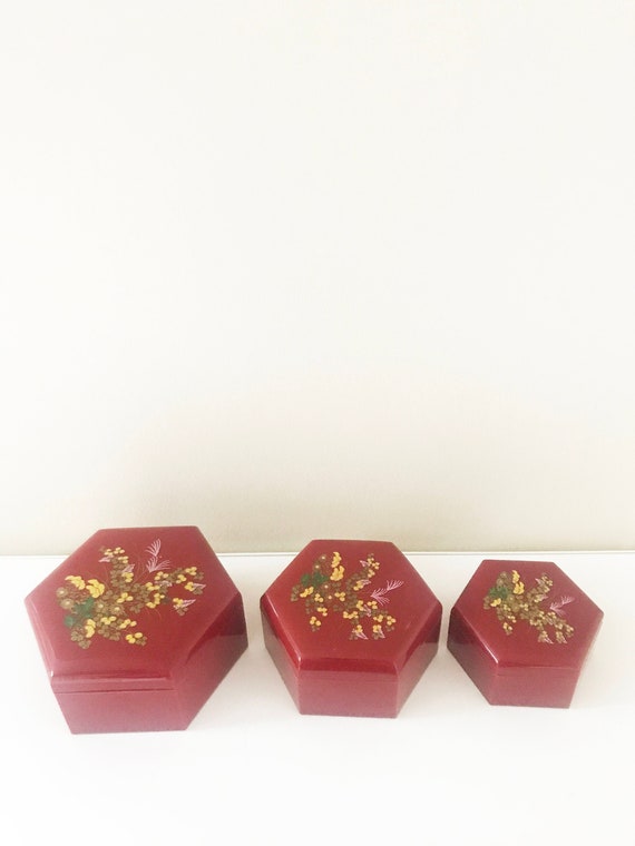 Vintage Decorative Stacking Boxes Red Stackable Jewelry Box Etsy