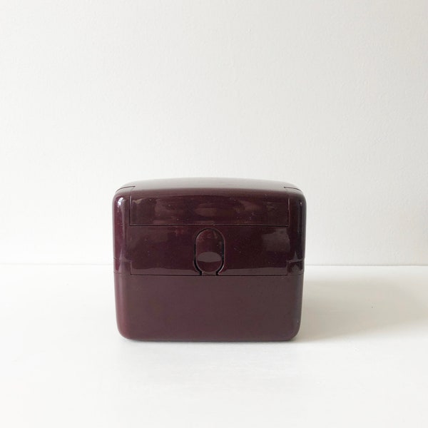 Burgundy 90s Plastic Jewelry Box |  Vintage Modernist Container | The Jewel Kit by Ingenious Designs Travel Size | Plum 80s Decor