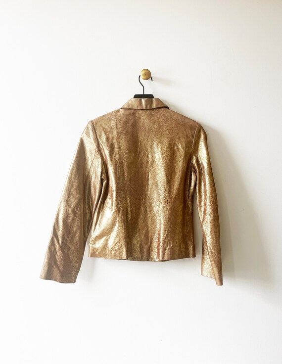 Vintage 90's Express Leather Gold Jacket Blazer w… - image 3