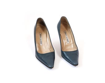 Vintage Slate Blue Leather Manolo Blahnik Heels | EU 36
