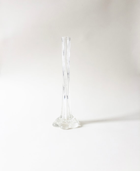 Vintage Tall Clear Glass Vase with Flower Base | Crystal Y2K