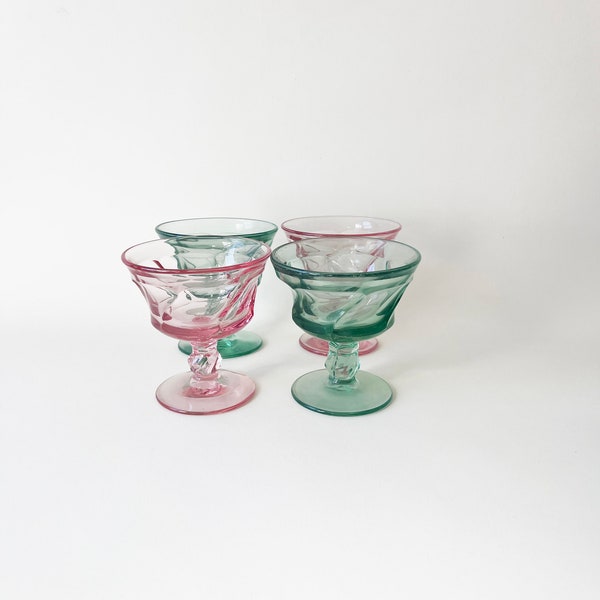 Vintage Pink & Green Impression Cocktail Glasses  | Pretty Pink Desert Cups | Wine Glasses | Eclectic Glassware