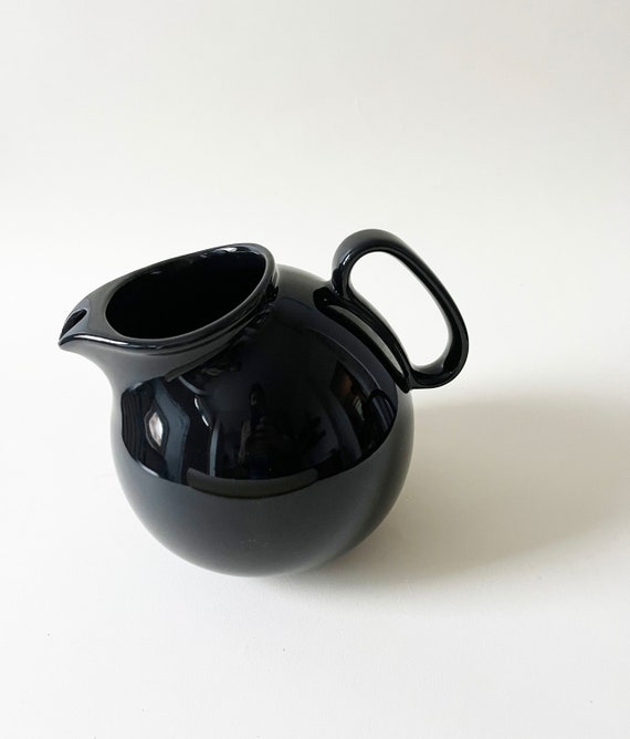 Vintage Circular Ceramic Black Pitcher | 90s Modernist Decor | Nineties Curved Pitcher