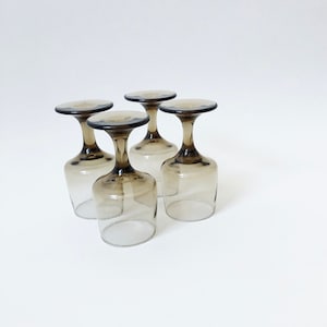 4er Set Vintage Grau Rauchgläser | Modernist Barware | Rauchbraun Mid Century Modern