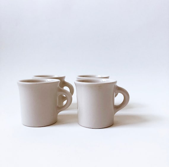 Vintage Cream Ceramic Mugs | Set of 4 Cafe Cups