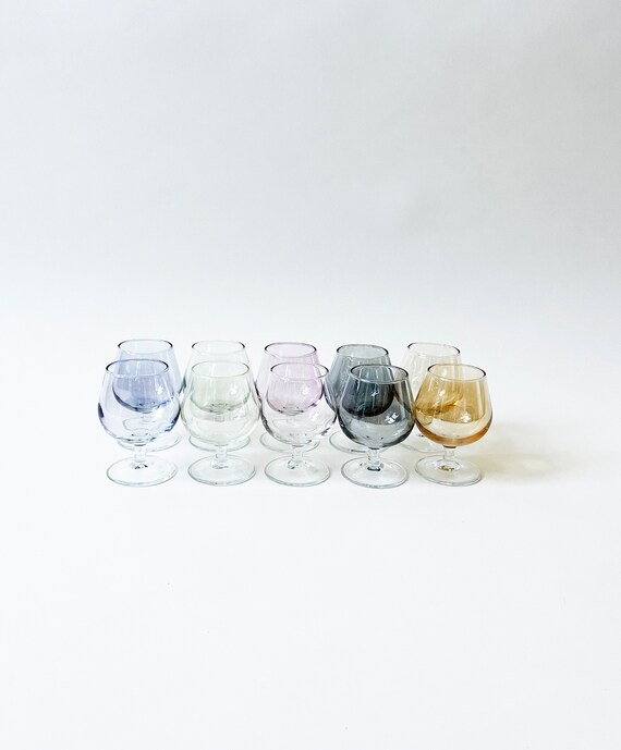 Modernist 80s Mini Wine Glasses | Colorful Drinking Glassware | Vintage Fun Kitchen Decor | Set of 10
