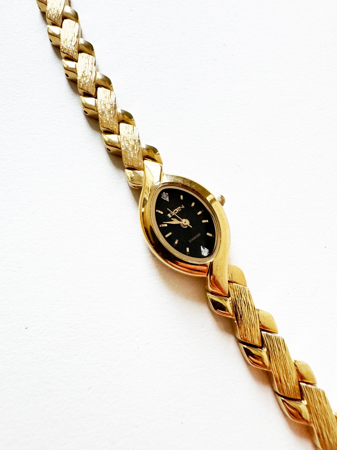 Vintage Gold Watch With Black Face Etsy