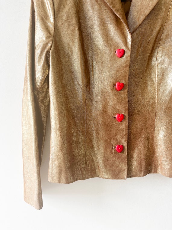 Vintage 90's Express Leather Gold Jacket Blazer w… - image 6