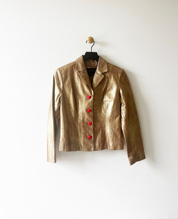 Vintage 90's Express Leather Gold Jacket Blazer w… - image 1