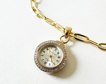 Watch Crystal Charm Necklace w/ Anne Klein | 925 Gold Vermeil Chain