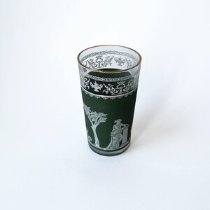Vintage 1960's Jeanette Glass Hellenic green Greek Jasperware Tumbler