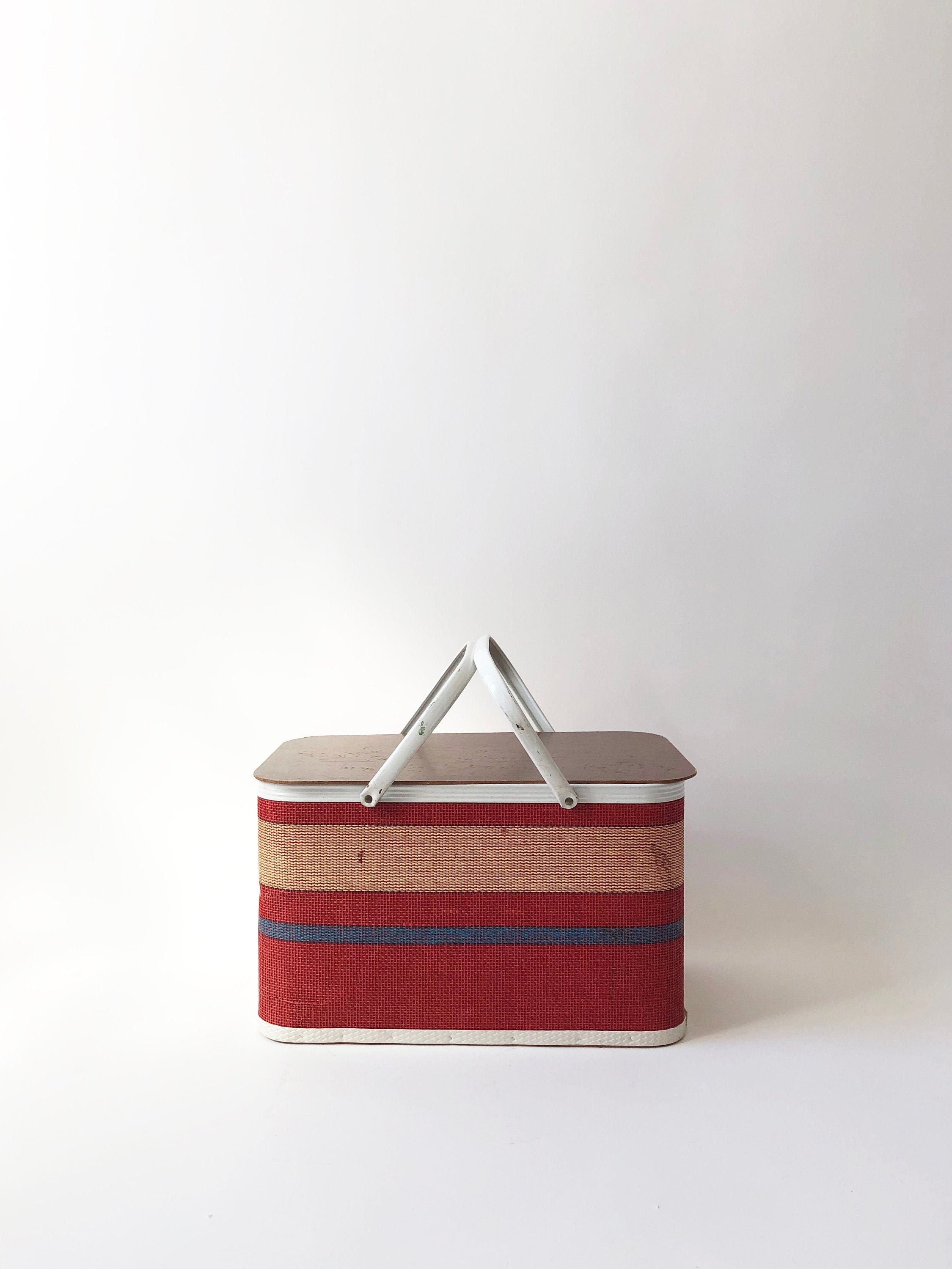 Large Vintage Redmond Picnic Basket with Lid Mid Century Red Etsy